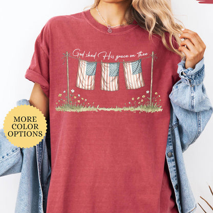 God Shed His Grace On Thee Shirt, 4th Of July Christian Tee