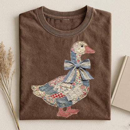 Faux Patchwork Grandmacore Goose Shirt,Easter Graphic Tee