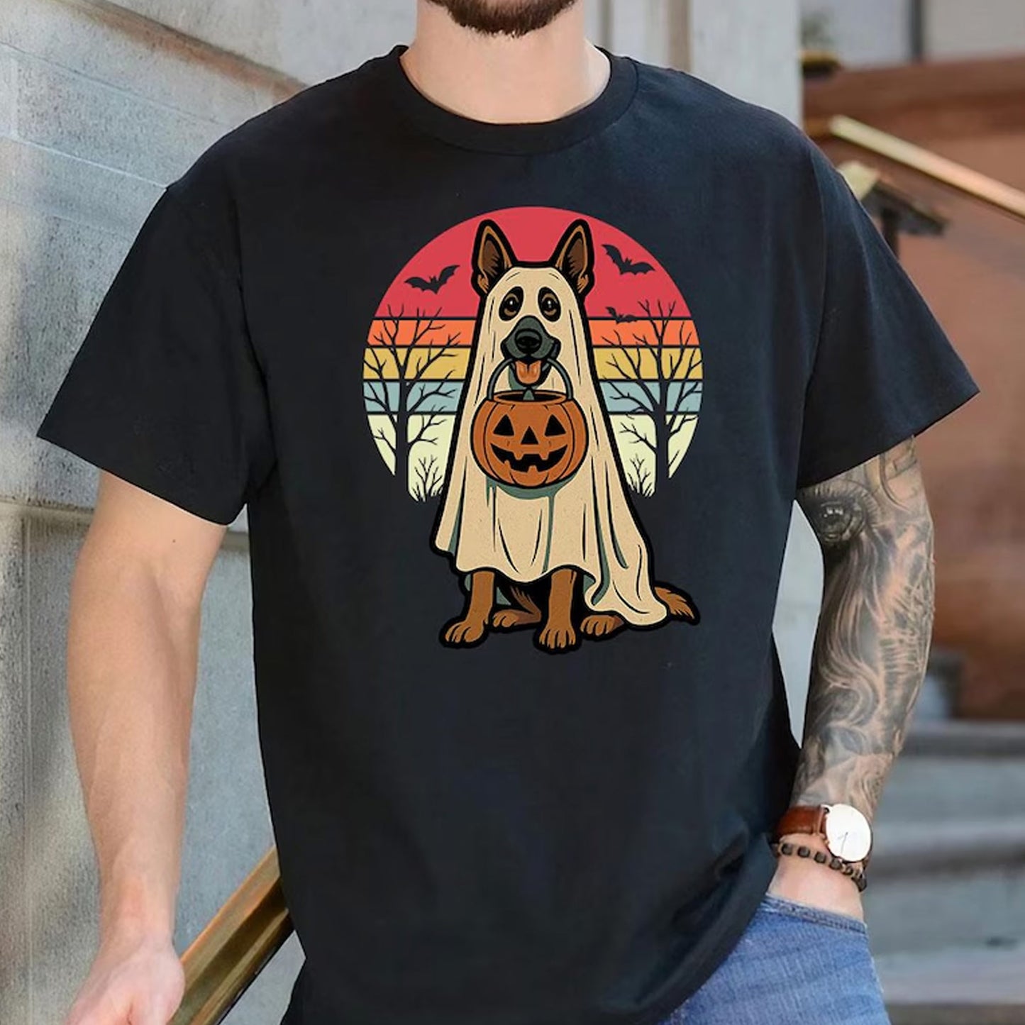 Ghost German Shepherd Halloween Shirt: Spooky Dog Costume