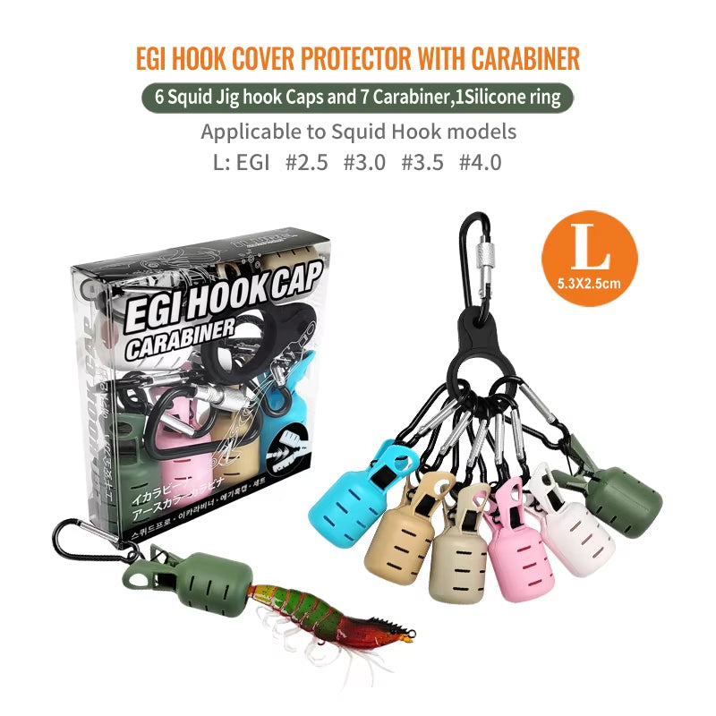 Manto™ 6PCS Squid Jig Hook Protector Kit – Egi Lure Cover with Carabiner