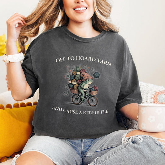 Knitting Crochet Shirt, Off to Hoard Yarn, Frog Cottagecore Tee