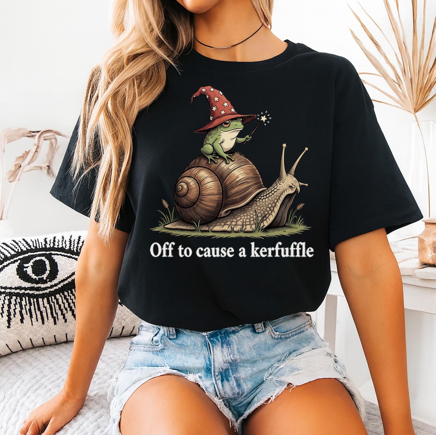 Whimsical Frog Snail T-Shirt, Magical Wizard Frog Riding Snail Tee