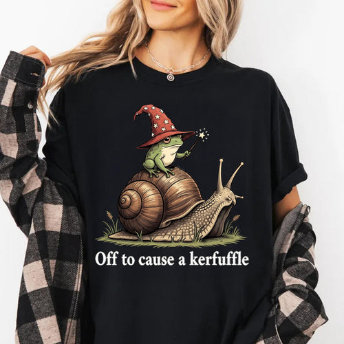 Whimsical Frog Snail T-Shirt, Magical Wizard Frog Riding Snail Tee