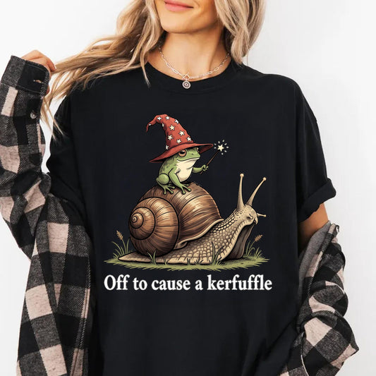 Whimsical Frog Snail T-Shirt, Magical Wizard Frog Riding Snail Tee