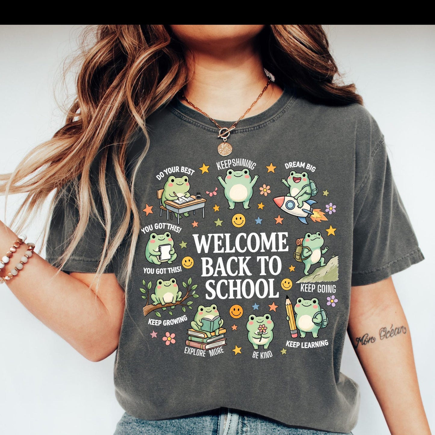 Welcome Back to School Frog Shirt, Kawaii Frog Teacher Tee