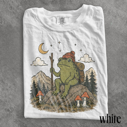 Vintage Frog Camping Graphic Tee, Forest Hiking Wildlife Shirt