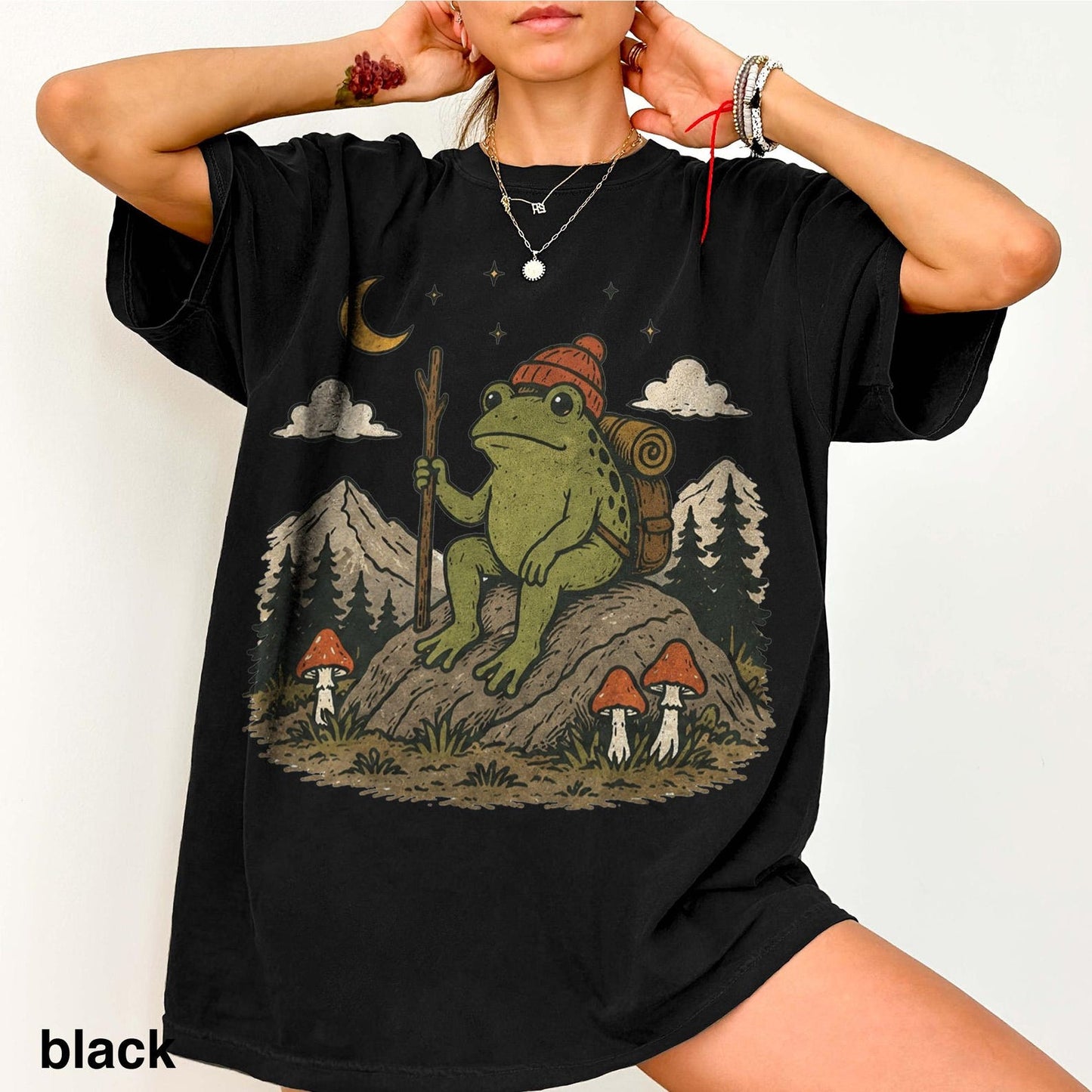 Vintage Frog Camping Graphic Tee, Forest Hiking Wildlife Shirt