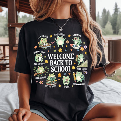 Welcome Back to School Frog Shirt, Kawaii Frog Teacher Tee