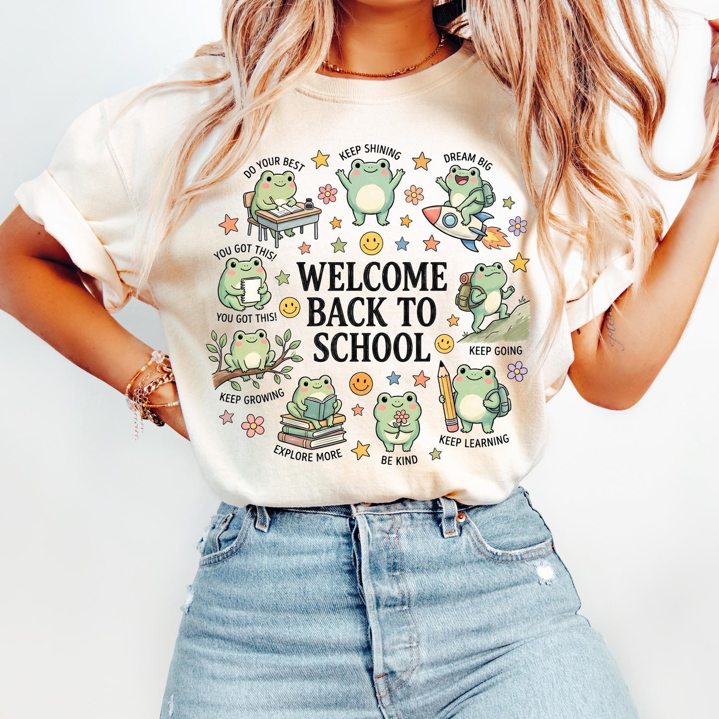 Welcome Back to School Frog Shirt, Kawaii Frog Teacher Tee