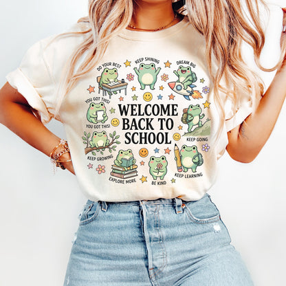 Welcome Back to School Frog Shirt, Kawaii Frog Teacher Tee