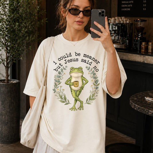 Funny Christian Frog Shirt, I Could Be Meaner But Jesus Said No Coffee Tee