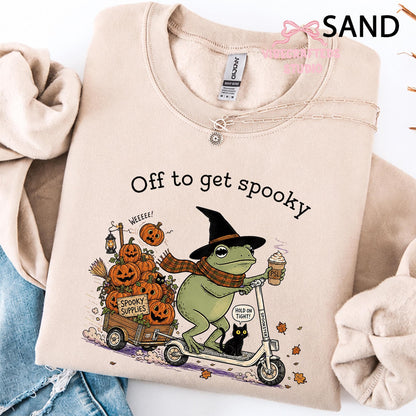 Vintage Halloween Frog Riding Scooter With Pumpkin Cart Shirt