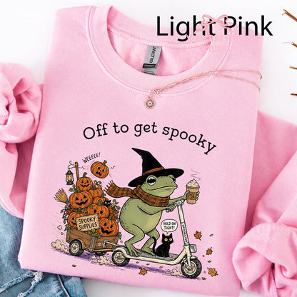 Vintage Halloween Frog Riding Scooter With Pumpkin Cart Shirt