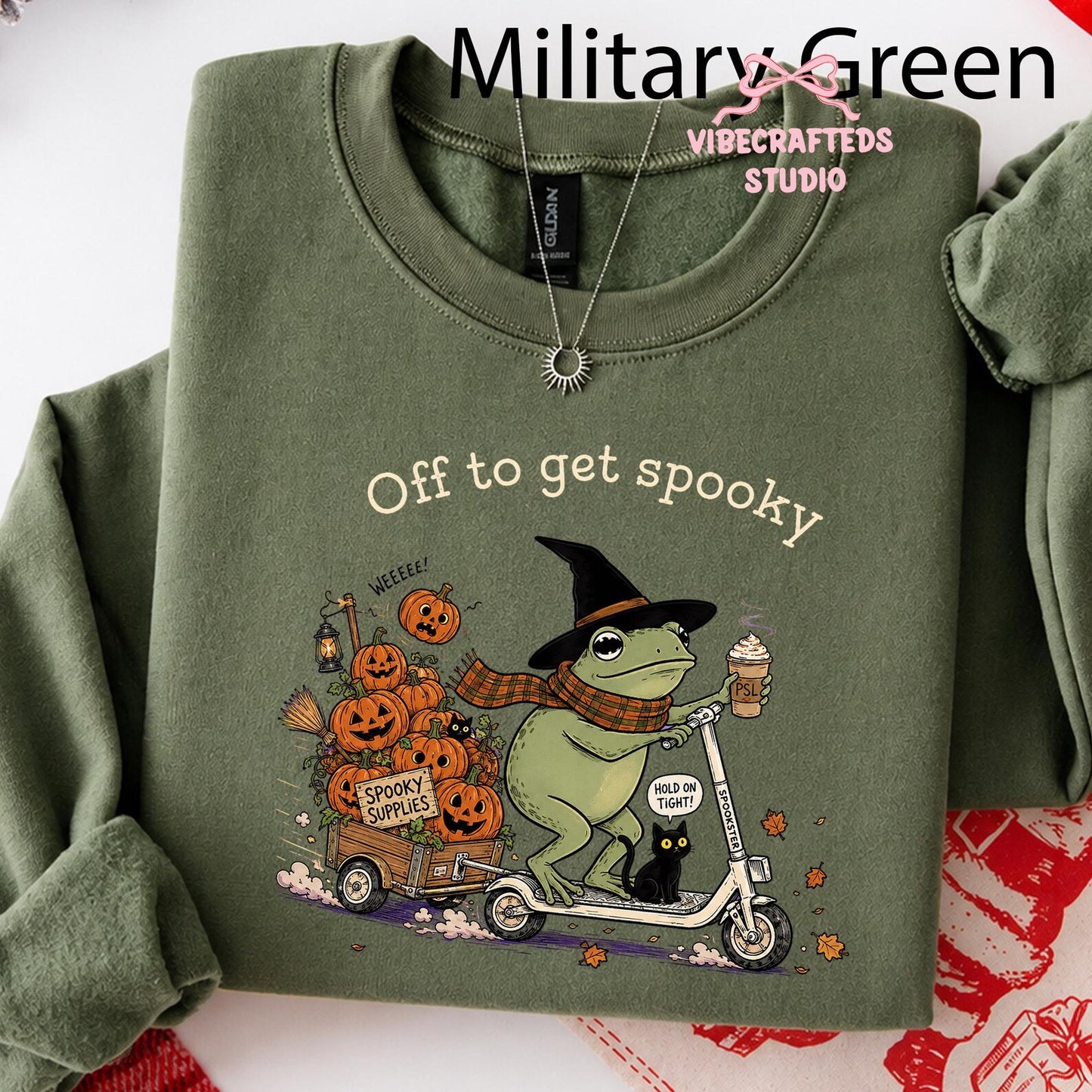 Vintage Halloween Frog Riding Scooter With Pumpkin Cart Shirt