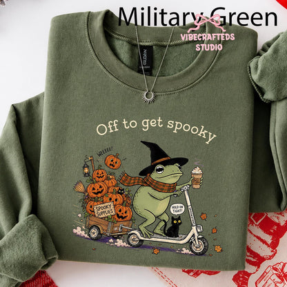 Vintage Halloween Frog Riding Scooter With Pumpkin Cart Shirt