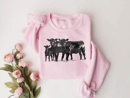 Cute Cow Shirt Gift For Farmers, Animal Lover Gift, Western Country Crewneck