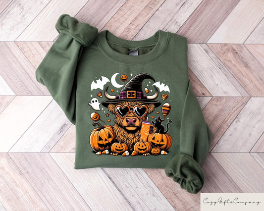 Highland Cow Halloween Sweatshirt, Halloween Heifer Shirt