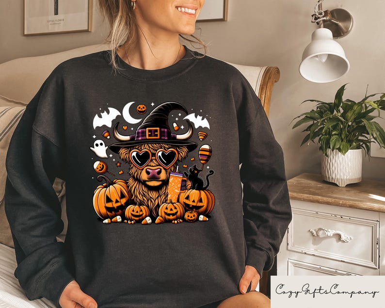 Highland Cow Halloween Sweatshirt, Halloween Heifer Shirt