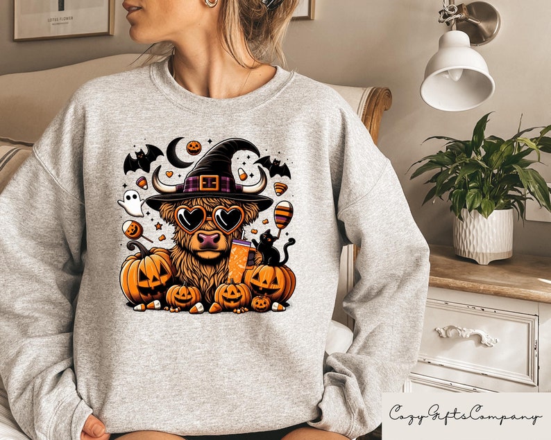 Highland Cow Halloween Sweatshirt, Halloween Heifer Shirt