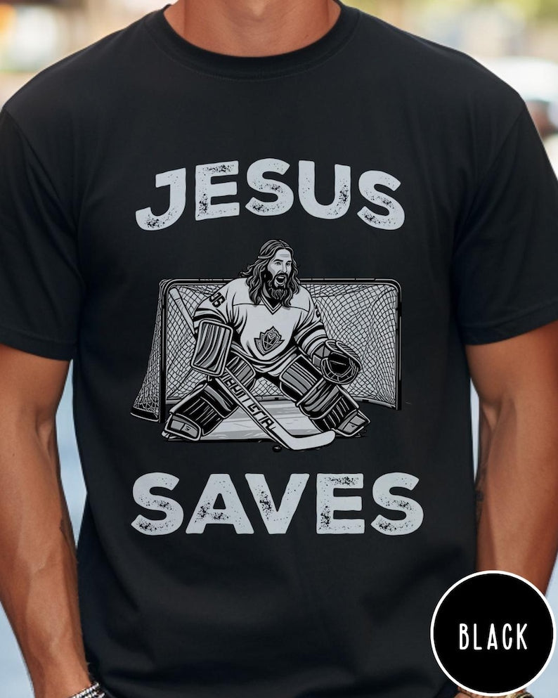 Jesus Saves Hockey Goalie T-Shirt: Funny Christian Humor Tee