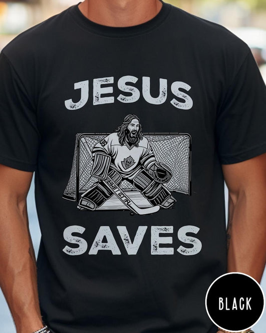 Jesus Saves Hockey Goalie T-Shirt: Funny Christian Humor Tee