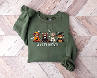 Halloween Cow Sweatshirt, Moo-d For Halloween Highland Cow Tee