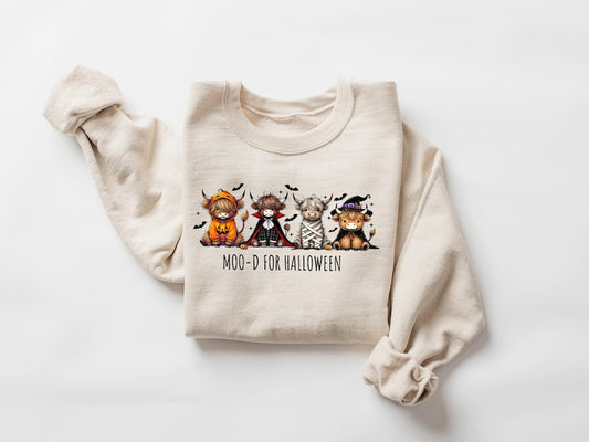 Halloween Cow Sweatshirt, Moo-d For Halloween Highland Cow Tee