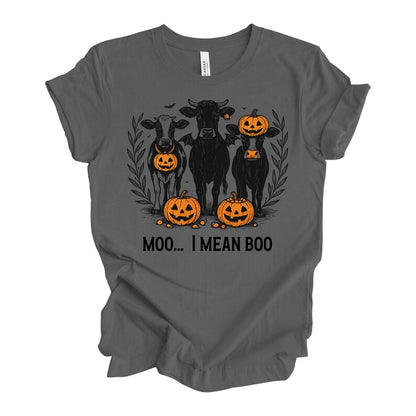 Moo I Mean Boo Halloween Shirt, Fall Farm Cow Design