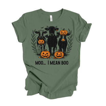 Moo I Mean Boo Halloween Shirt, Fall Farm Cow Design
