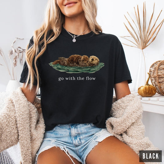 Go With The Flow Shirt, Cute Otter Comfort Colors® Tee, Sea Otter Lover Gift