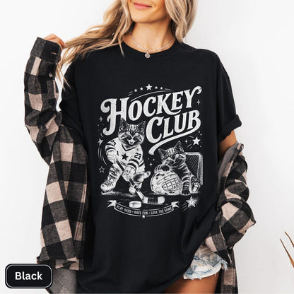 Hockey Club Cat Shirt, Funny Hockey Cat Graphic Tee