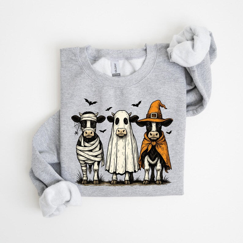 Halloween Cow Shirt, Spooky Farm Animal Tee, Ghost Cow Sweatshirt