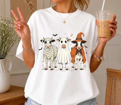 Halloween Cow Shirt, Cute Ghost Cow Tee, Funny Farm Halloween Shirt