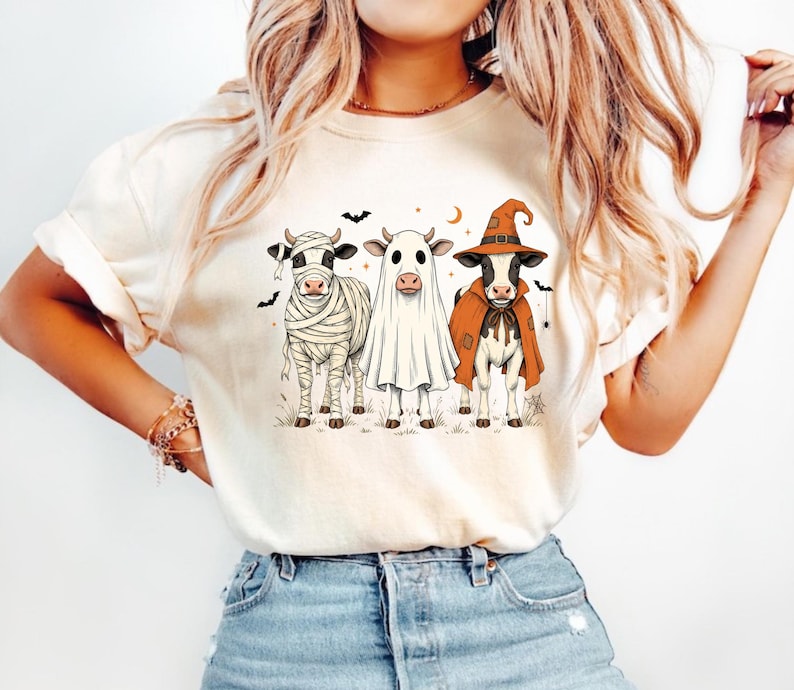 Halloween Cow Shirt, Cute Ghost Cow Tee, Funny Farm Halloween Shirt