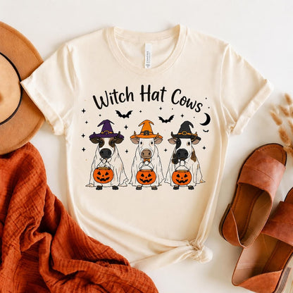 Ghost Cows Halloween T-Shirt, Witch Hat Cow Lover Crewneck